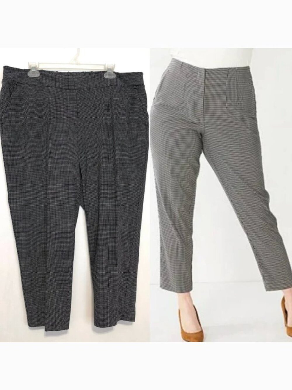 NINE WEST Black White Grid Geometric Pull On Cropped Crop Ankle Work Dress Pants